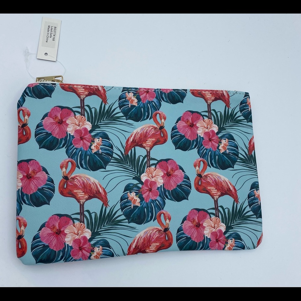 Large Floral Flamingo Pouch